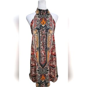 AMERICAN THREADS Paisley Print High Neck Halter Mini Dress.Black/red Multi.M NWT
